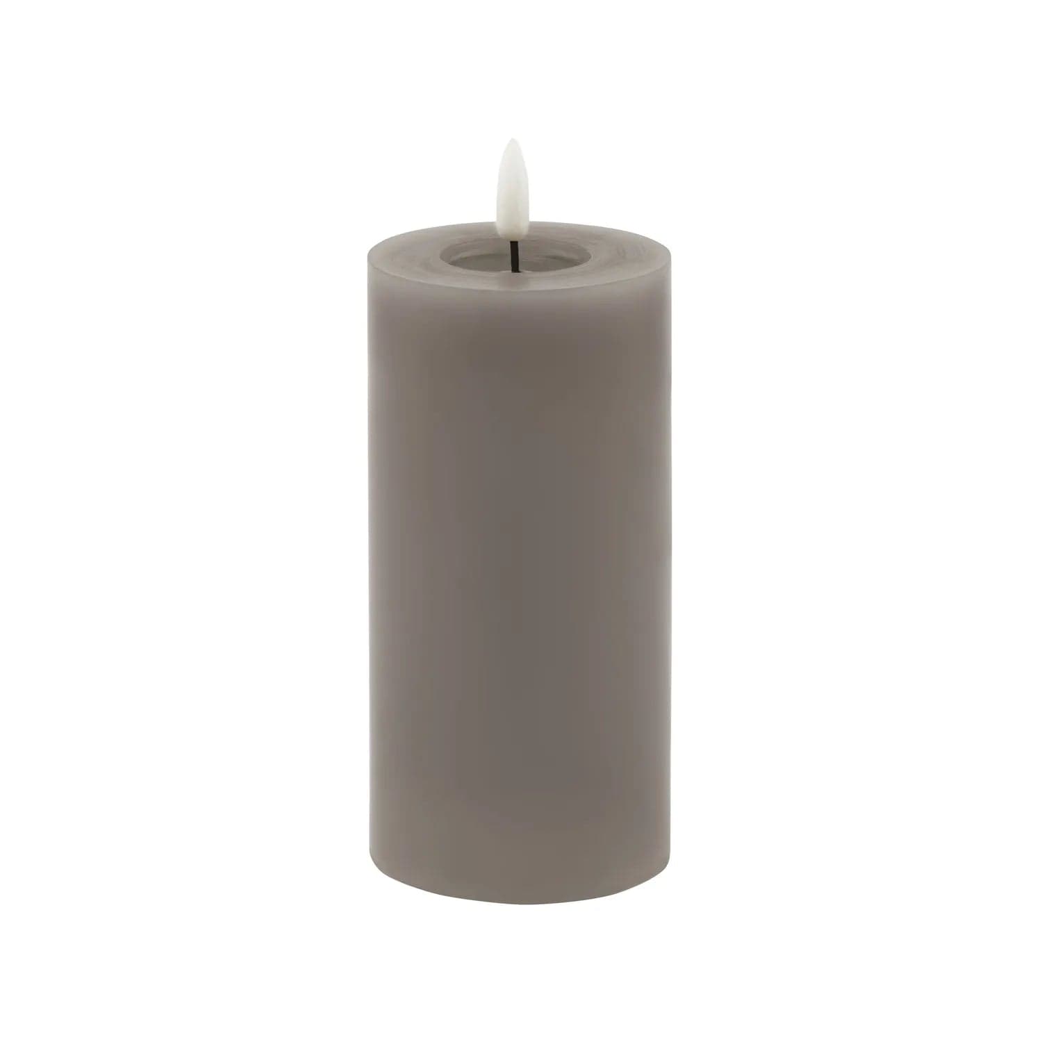 Grey LED Pillar Candle with Flickering Flame 15x8cm