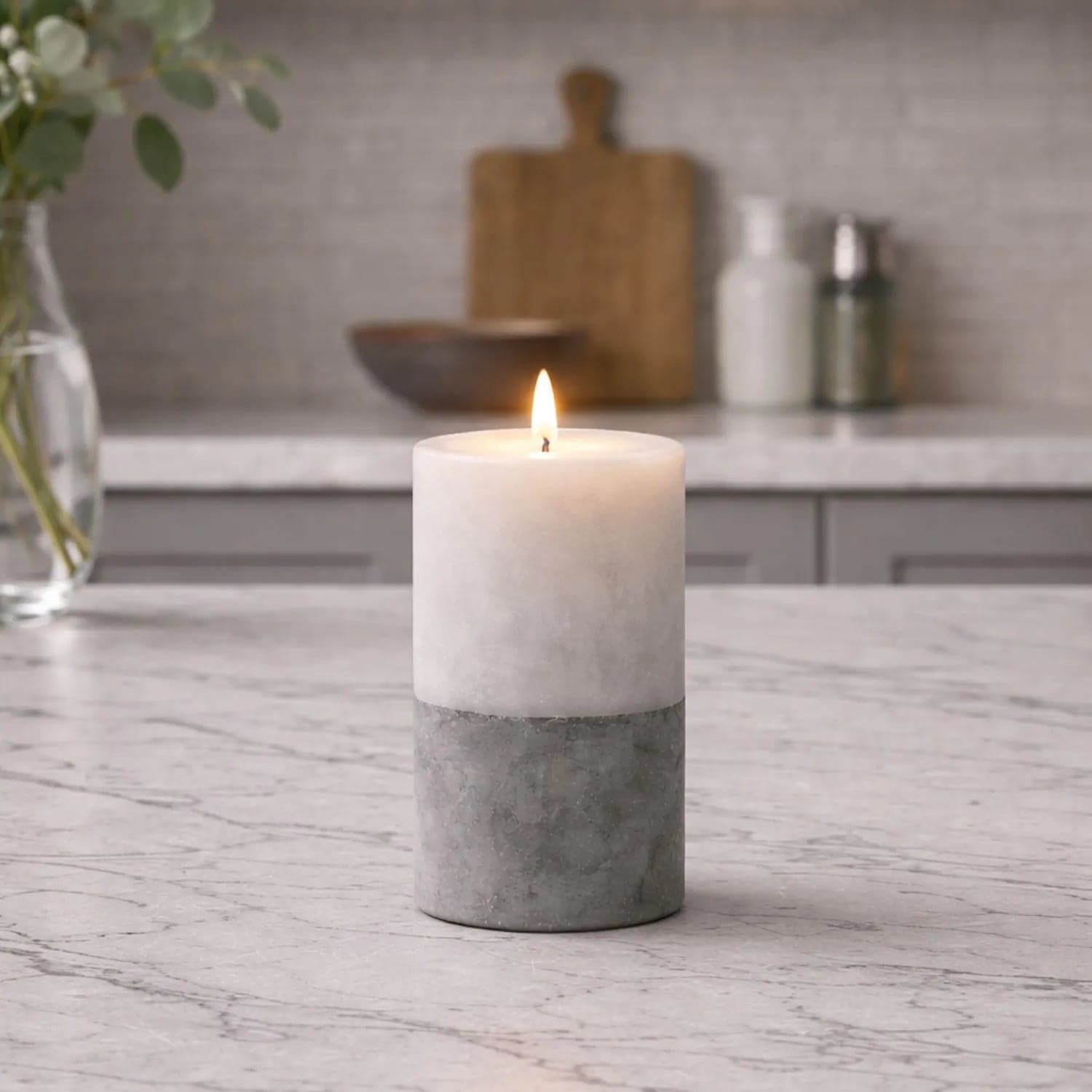 Grey Stone-Effect LED Pillar Candle with Flickering Flame 15x7.5cm